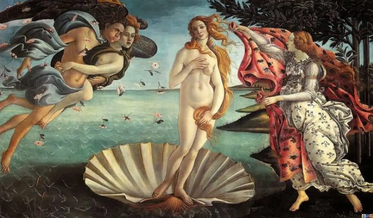 Aphrodite Powers and Abilities: Sandro Botticelli’s Renaissance painting The Birth of Venus depicting the Greek goddess Aphrodite emerging from sea foam on a shell.