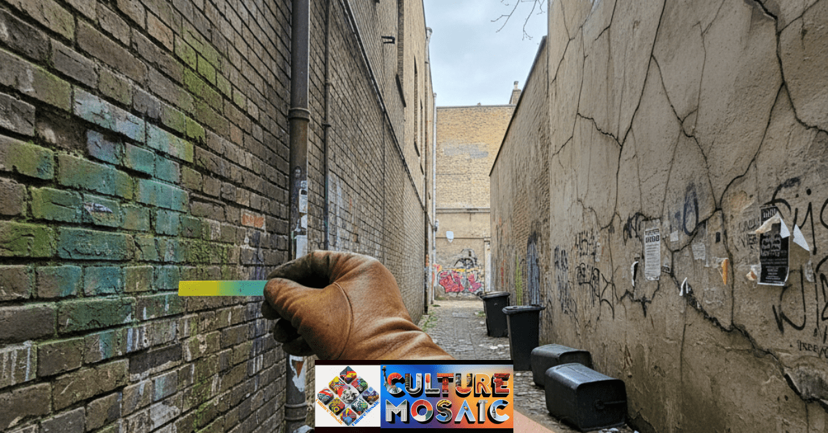 An artist testing the pH of an urban wall to determine its suitability for a moss mural.