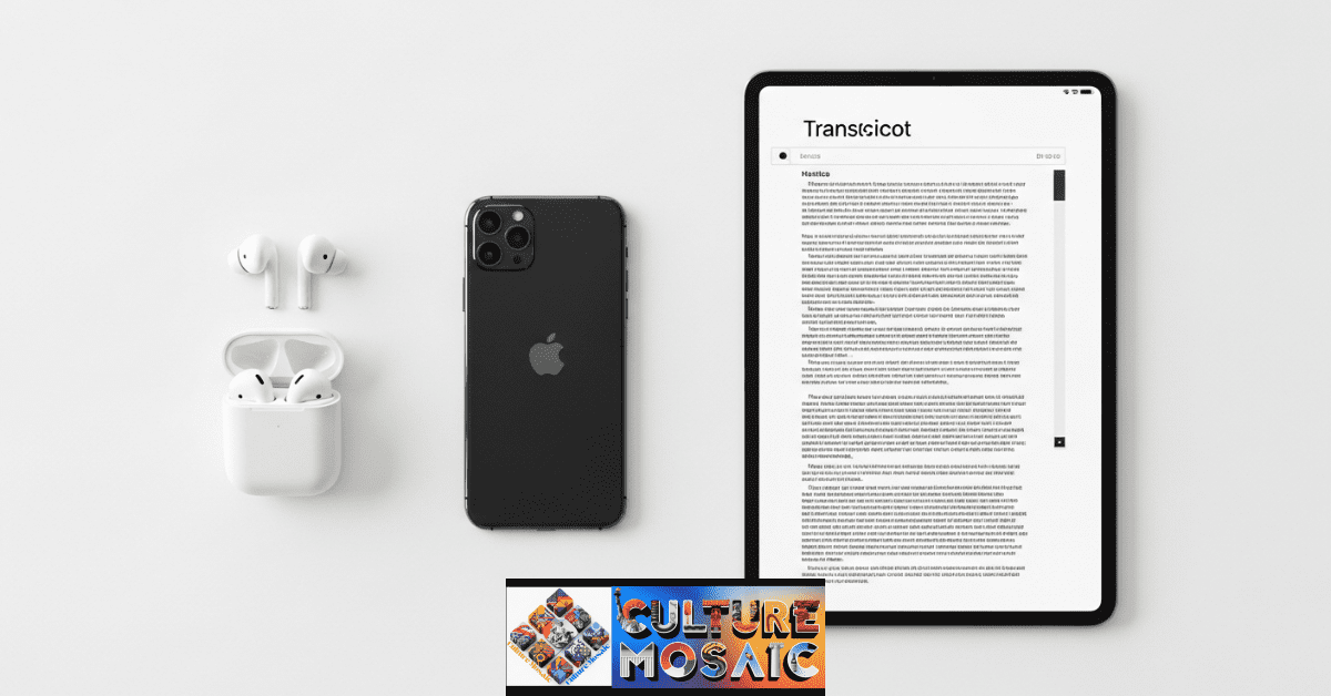 Modern digital tools for recording and transcribing family interviews, including a smartphone and tablet.