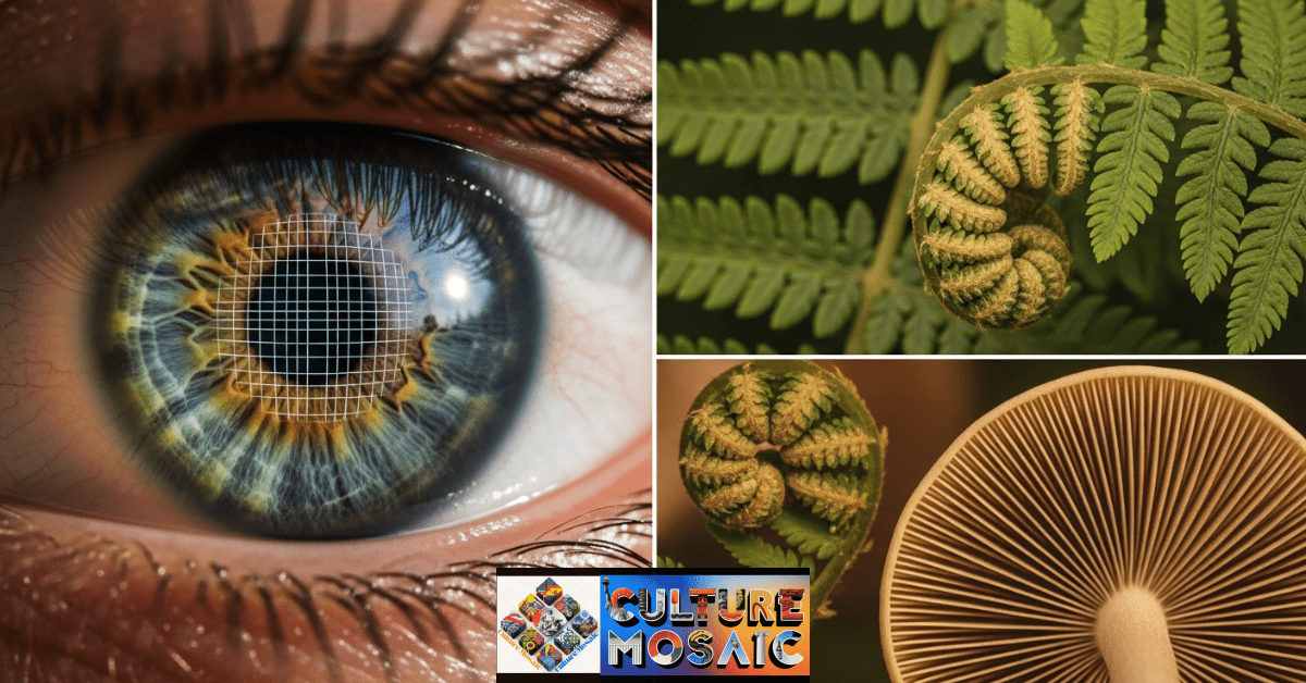 Visual comparison of digital fatigue versus natural fractals found in bio-art materials.