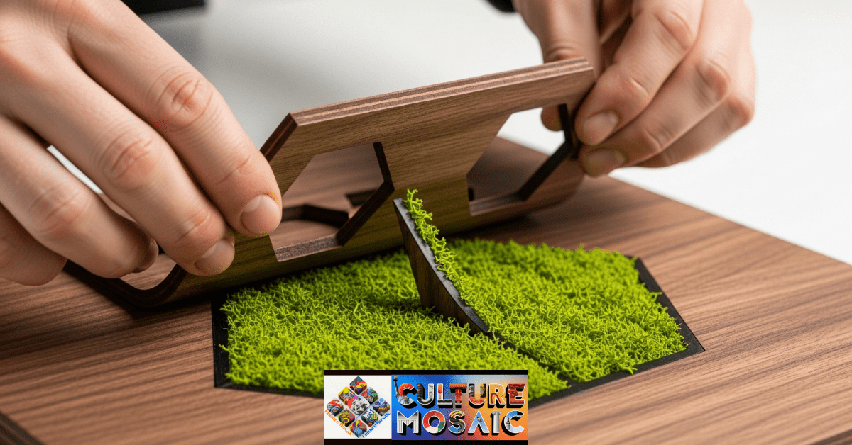 Professional geometric moss art featuring the sharp edge technique in modern biophilic decor.