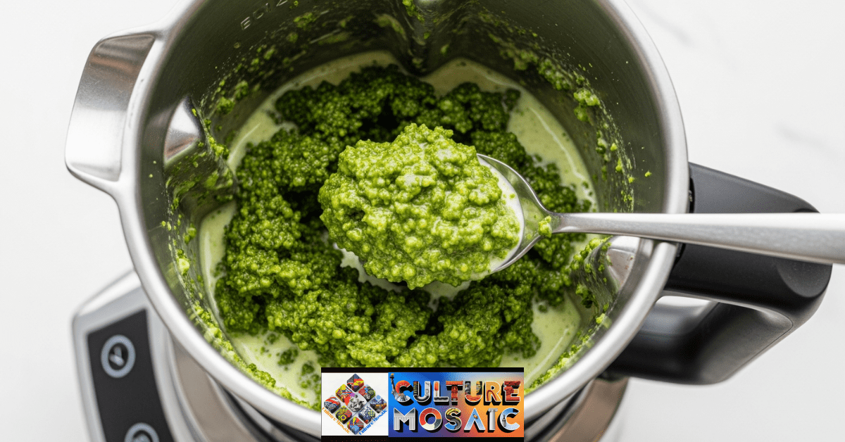 The correct chunky consistency of moss slurry achieved using the pulse blending method.