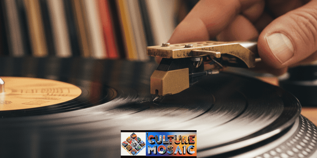 Close-up of a hand placing a needle on a vinyl record, showcasing the Analogue Maximalism Lifestyle ritual.