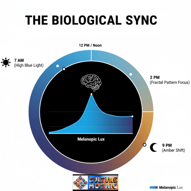 Functional Biophilic Decor for Circadian Health.  Comparison chart between standard synthetic interiors and functional biophilic decor designed for circadian health and stress reduction.
