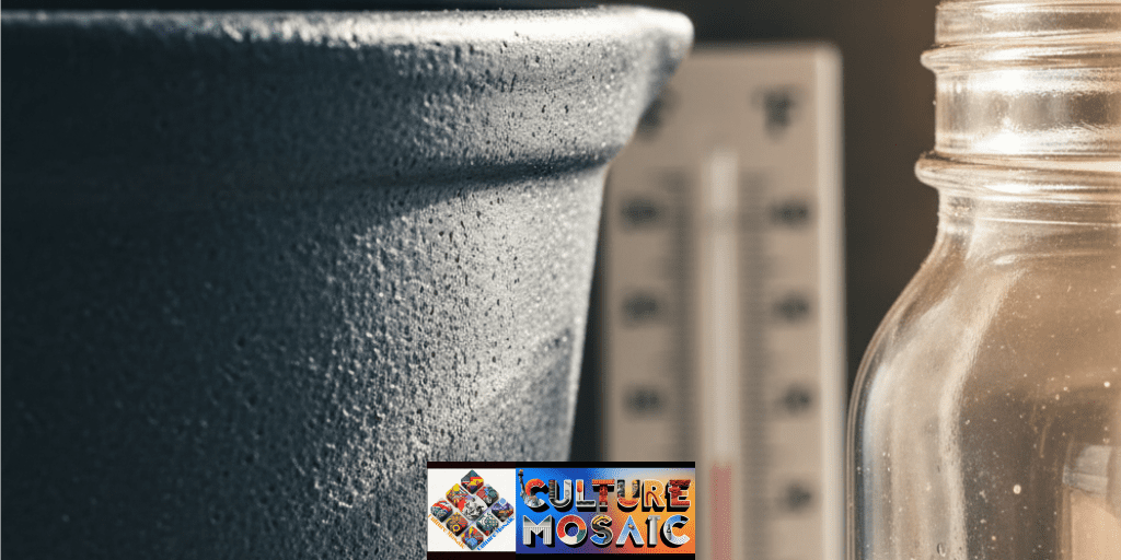 Side-by-side macro comparison of the thick, insulating wall of a stoneware fermentation crock versus a standard glass jar, illustrating thermal stability.