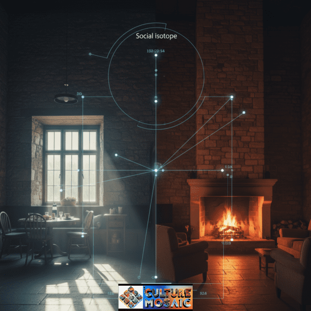 A split-view photograph of a home's interior showing how natural light tracks across different communal rooms throughout the day, following the "Circadian Arc."