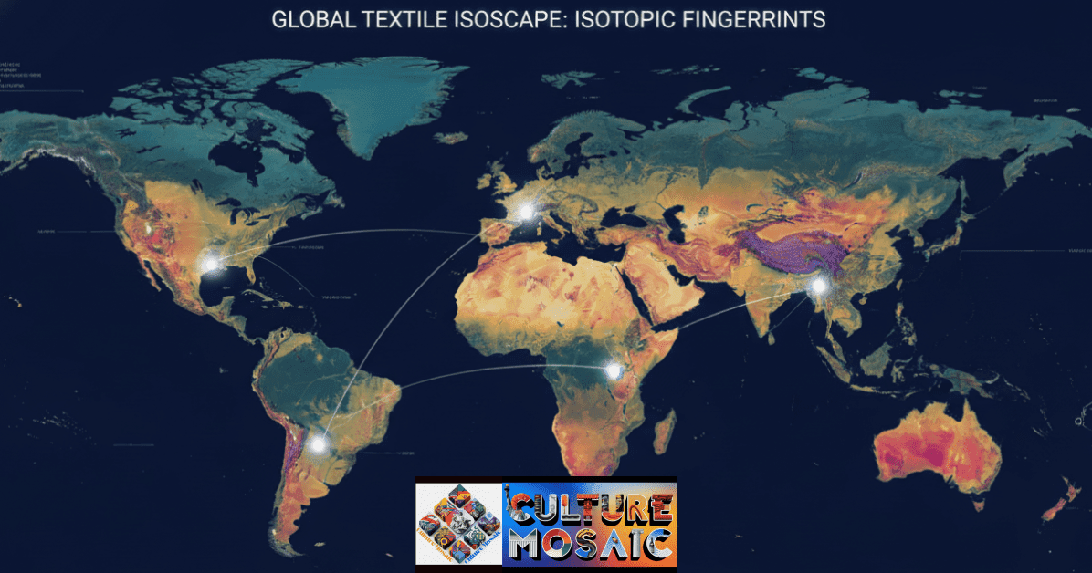 A global heatmap isoscape visualizing oxygen and strontium isotope gradients across major textile-producing regions.
