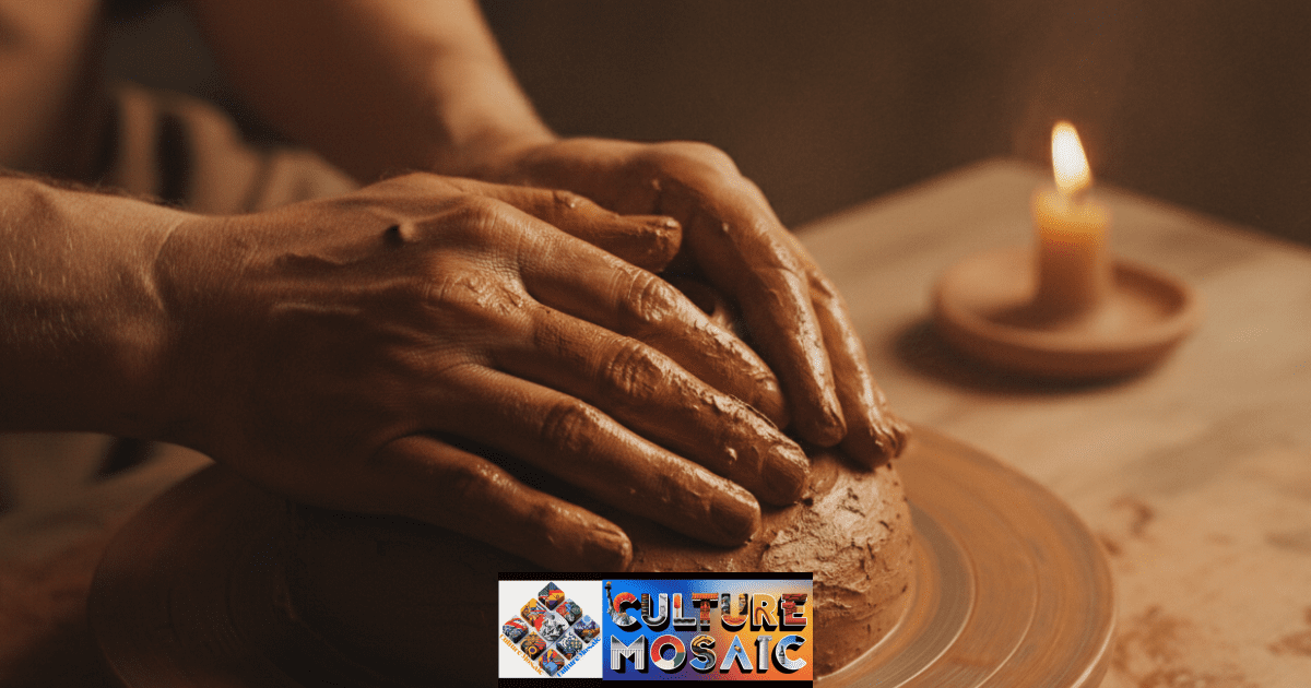 Close-up of hands performing haptic sculpting rituals with raw terracotta clay for nervous system regulation and healing.