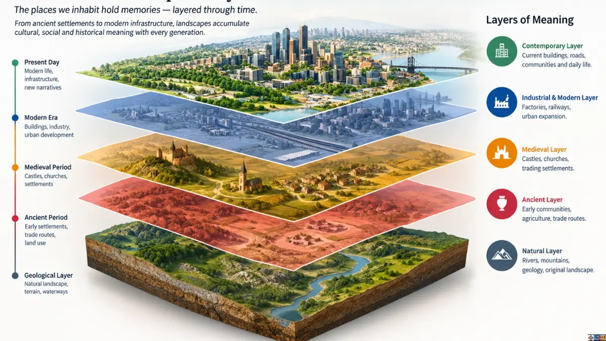 Mnemonic landscape analysis diagram showing historical layering over time