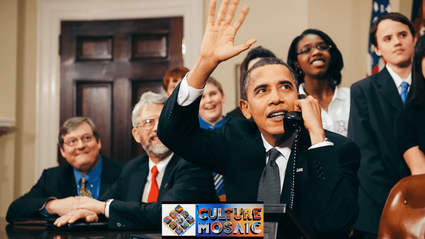 Barack Obama interacting with students during an educational event addressing declining civic knowledge in US youth.