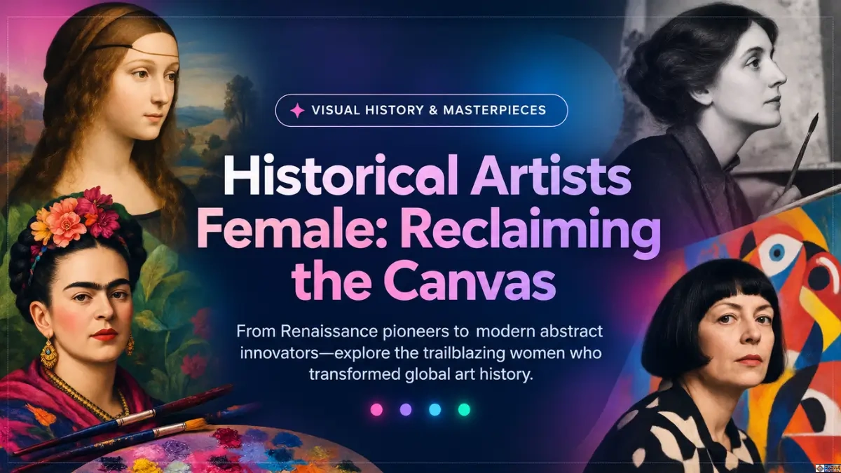 Historical artists female collage featuring portraits of Frida Kahlo and pioneer women painters surrounding the title Reclaiming the Canvas.