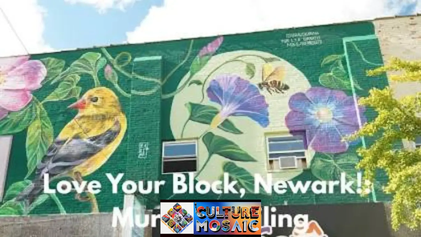 Neighborhood residents working together on a Love Your Block Grant 2026 community revitalization project, painting a vibrant public mural and planting native flowers in a shared urban garden space.