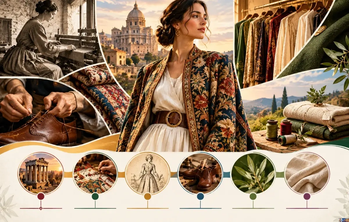 what is heritage fashion collage displaying traditional hand weaving artisan leather shoemaking and historic textiles